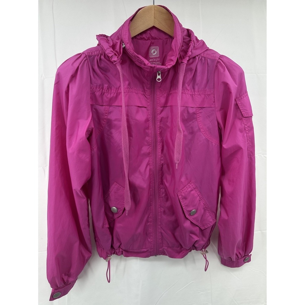 Aerie Fit Pink Packable Full Zip Hooded Windbreaker Jacket Size Small‎ SP